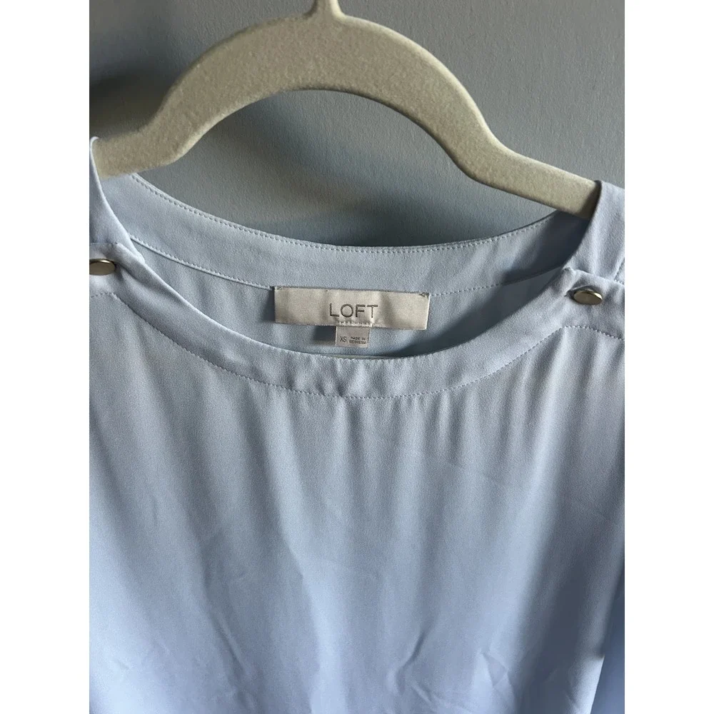 LOFT Womens Light Blue Short Sleeve Button Shoulder Puff‎ Sleeve Blouse XS